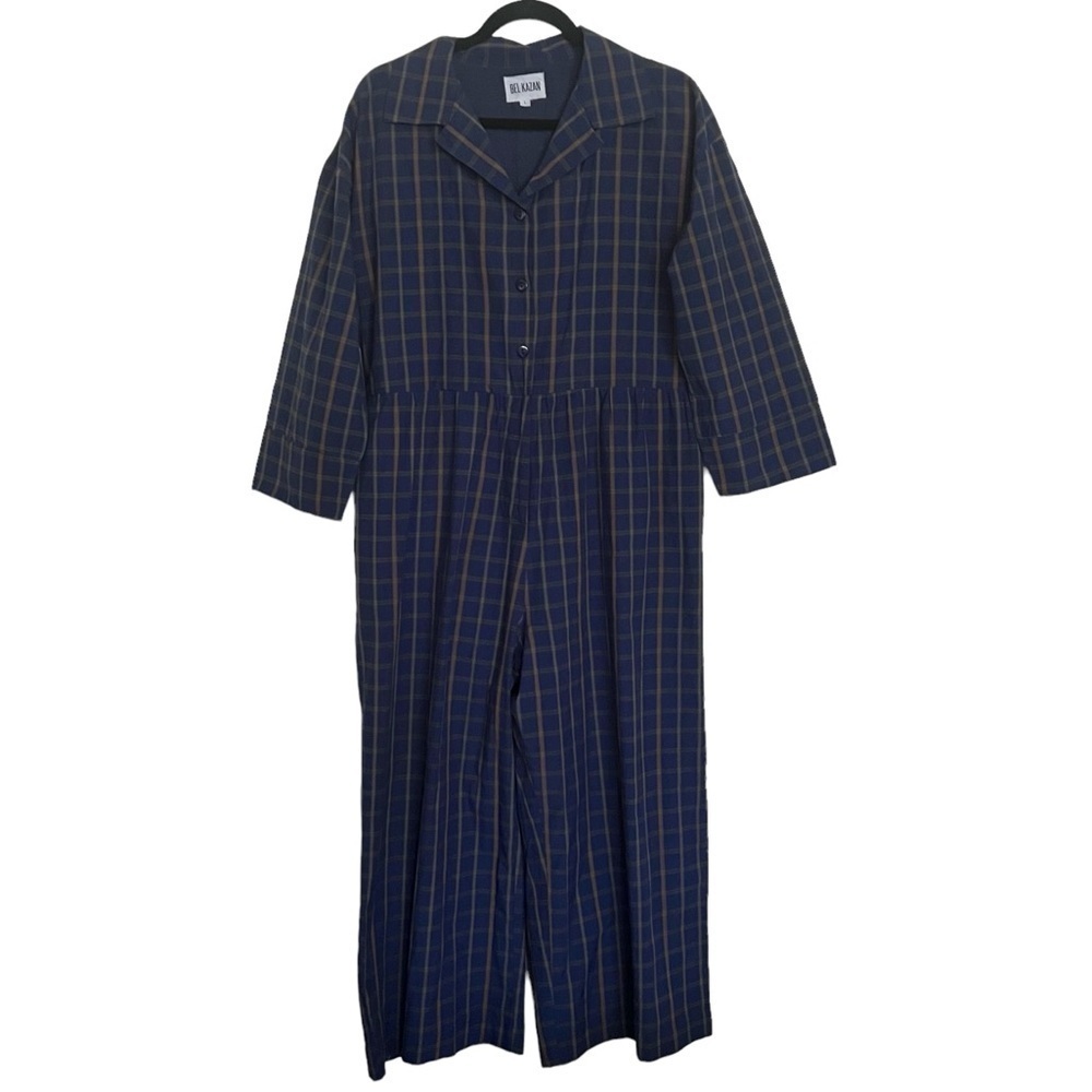 Bel Kazan Astrid Jumpsuit Blue Check Plaid Jumpsuit Large